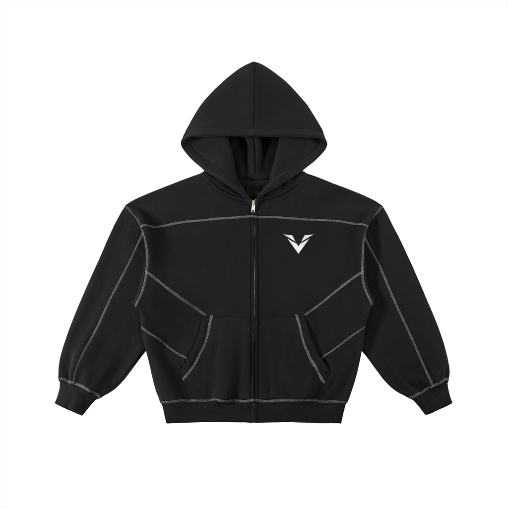 Contrast-Stitched VALOR Box Fleece Zip Hoodie