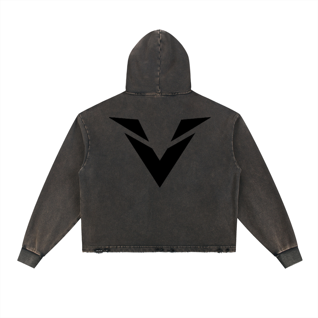 Vintage Washed Frayed-Hem Hoodie